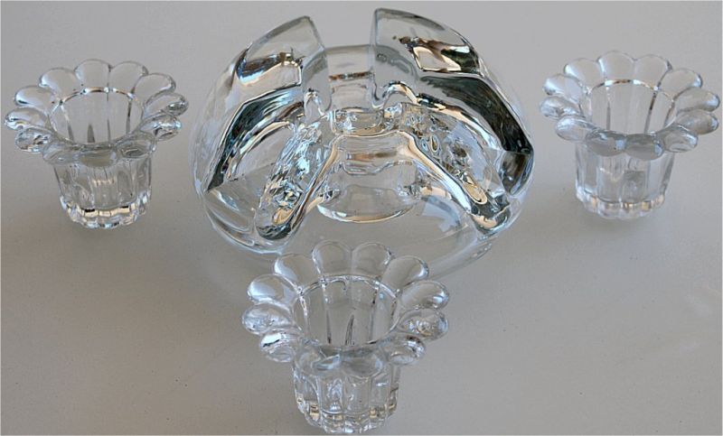 Vintage Glas Stövchen Teewärmer schwer, 3 Teelichthalter