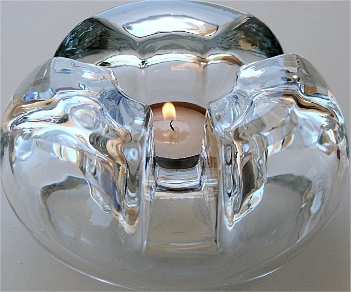 Vintage Glas Stövchen Teewärmer schwer, 3 Teelichthalter