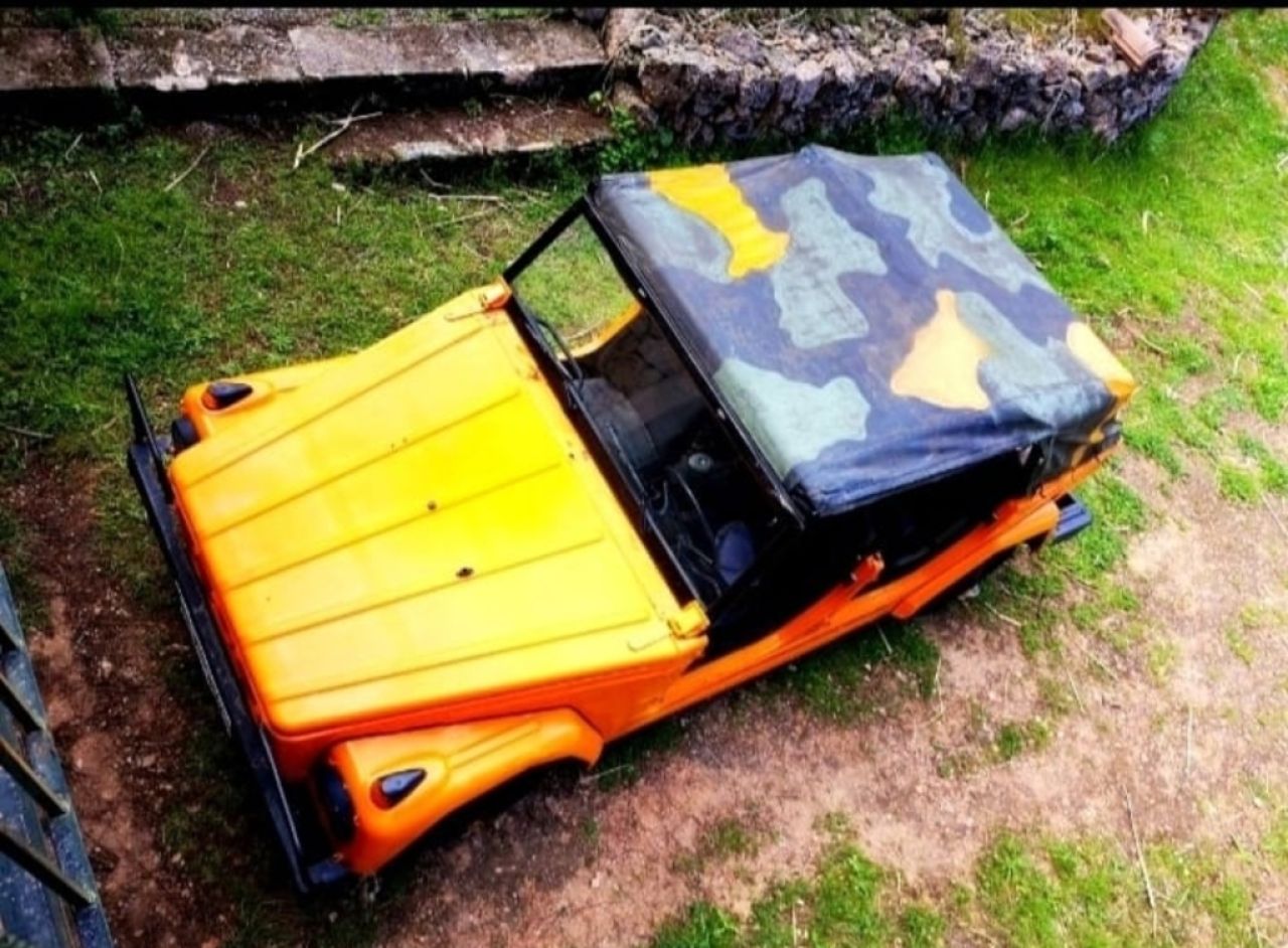 VW 181 Kübel 1971 with historic Spanish concentration camp