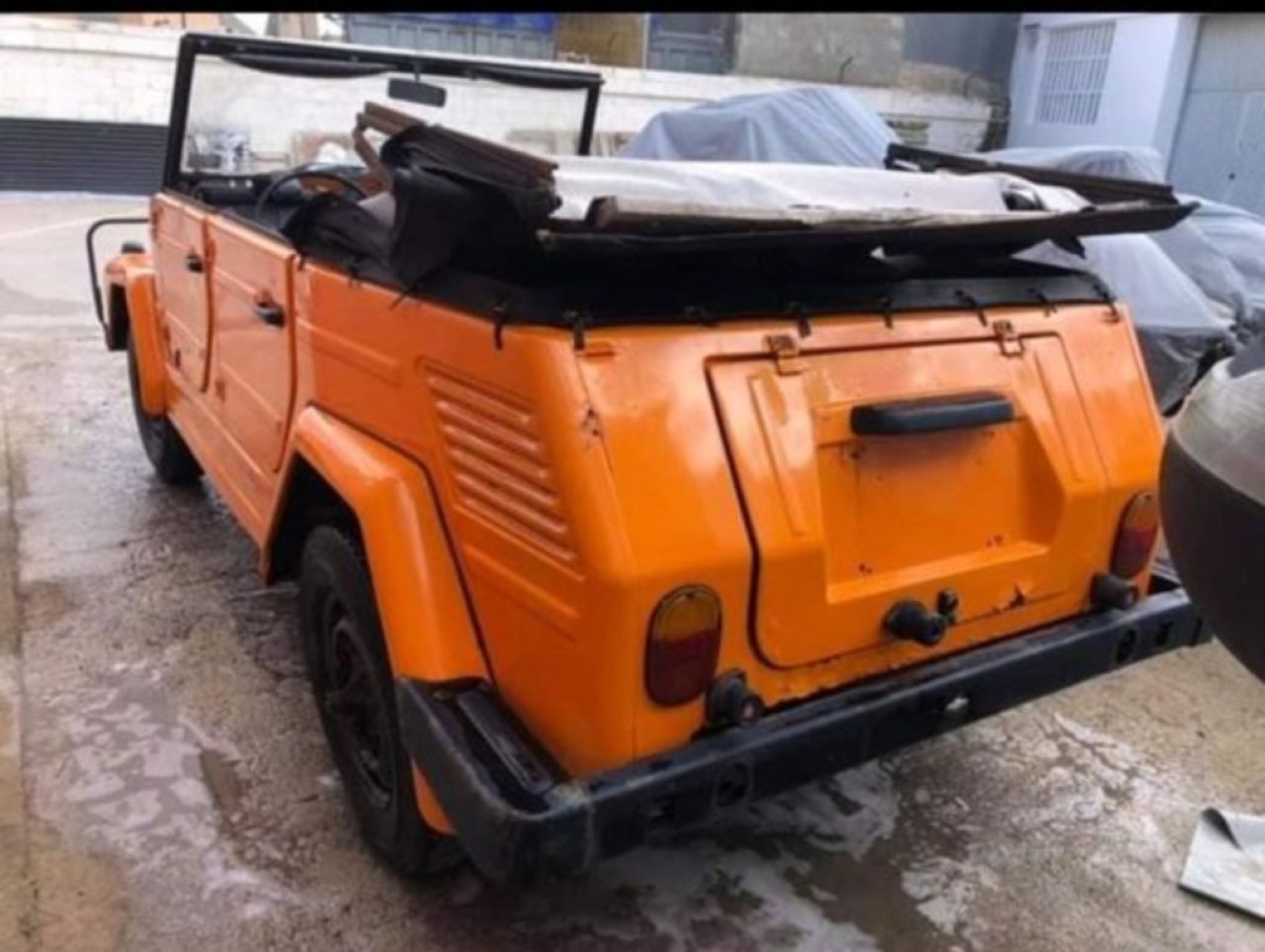 VW 181 Kübel 1971 with historic Spanish concentration camp