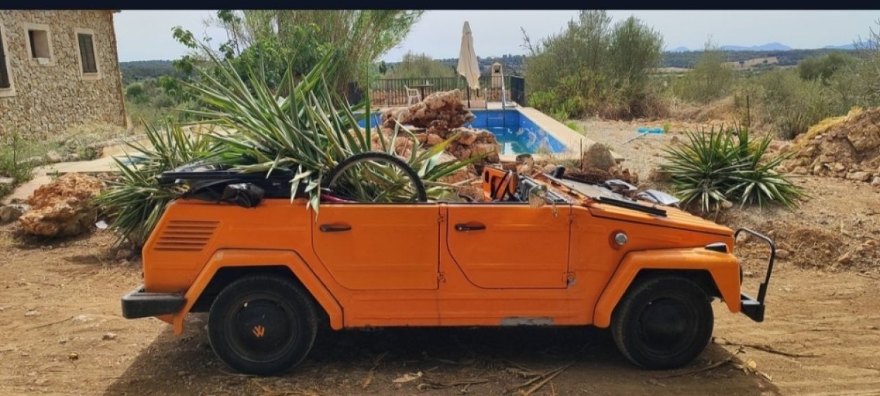 VW 181 Kübel 1971 with historic Spanish concentration camp