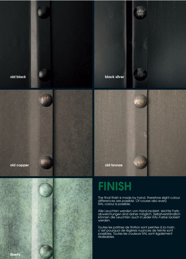 Wall and pendant lamps made of forged steel