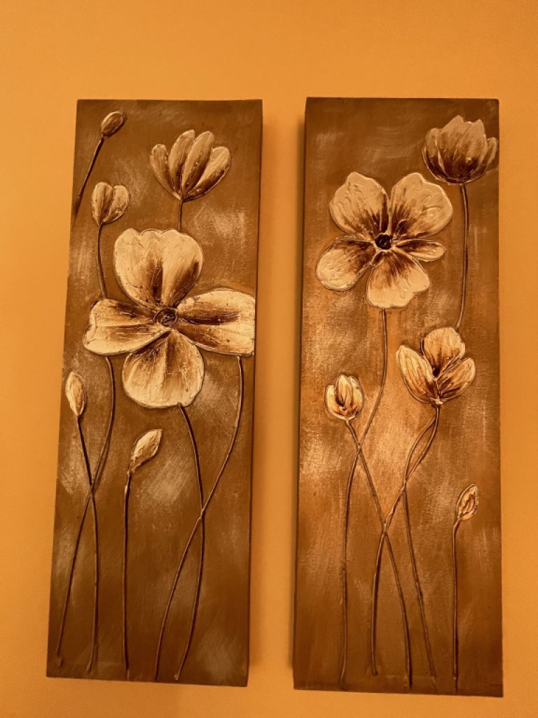 Wall pictures 2 pieces Beige-Gold Flowers