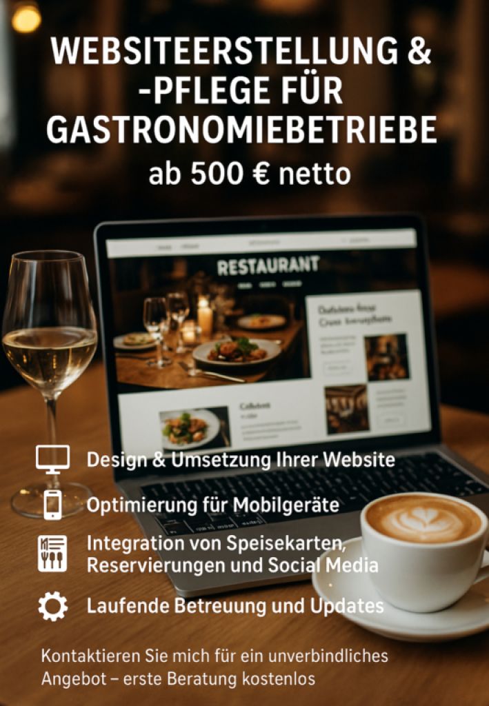 Websiteerstellung & -Pflege für Gastronomiebetriebe ab 500 €