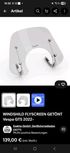 Original Vespa GTS 300 windscreen