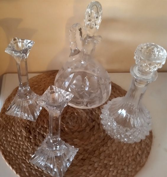 Gorgeous Crystal Candlesticks and Bottles