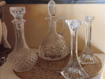 Gorgeous Crystal Candlesticks and Bottles