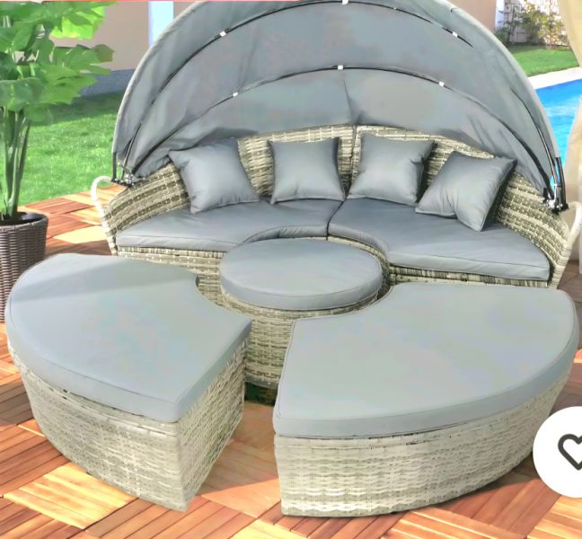 XXL LED-Sonneninsel Gartenliege Polyrattan Sitzgruppe Liege Insel NEU grau 210 Solarmodul