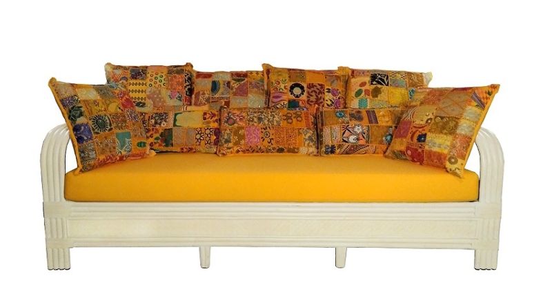 Zu verkaufen elegantes IBIZA Style Sofa Set aus weissem Bambus und geflochtenem Rattan