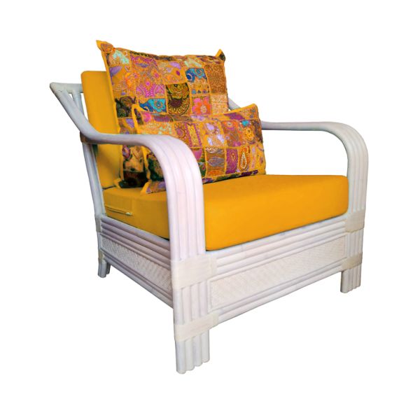 Zu verkaufen elegantes IBIZA Style Sofa Set aus weissem Bambus und geflochtenem Rattan